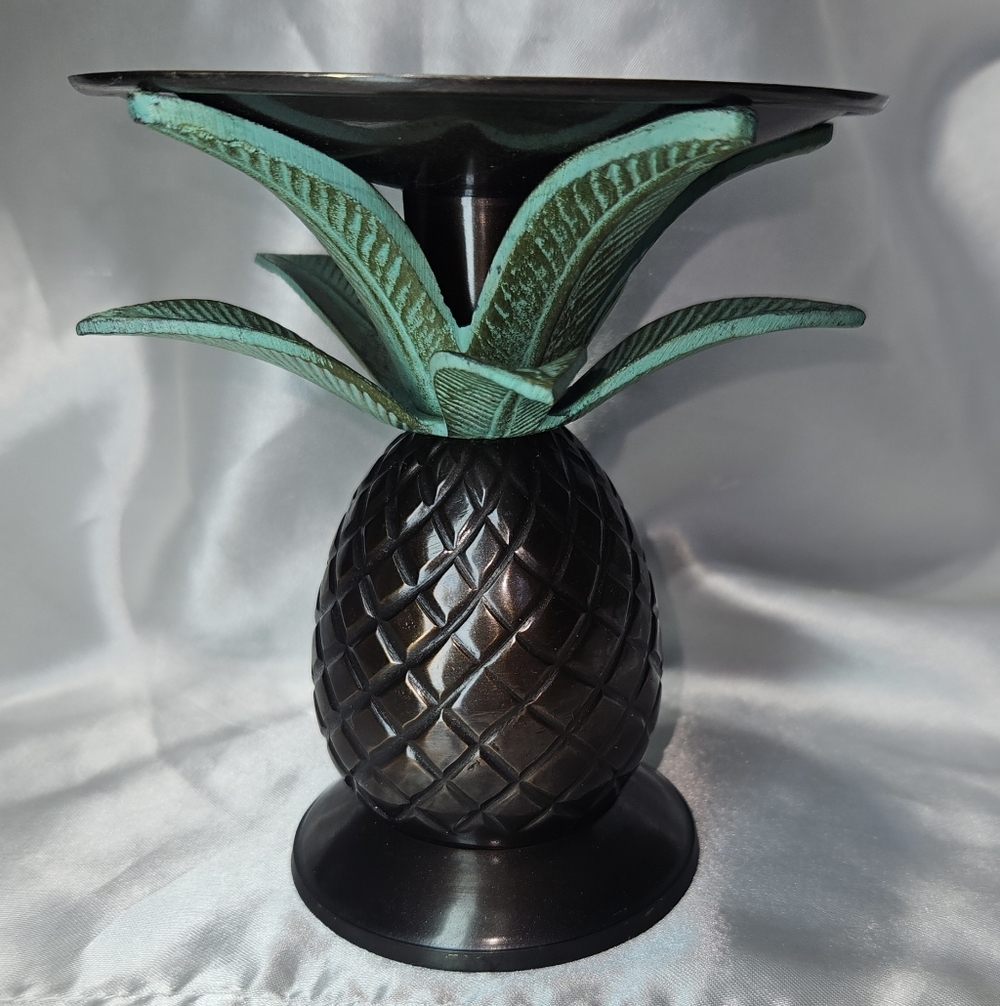 5" Vintage Pineapple Cast Bronze Metal Candle Holder Heavy